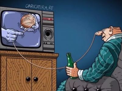 Телепропаганда и мозг. Карикатура: caricatura.ru